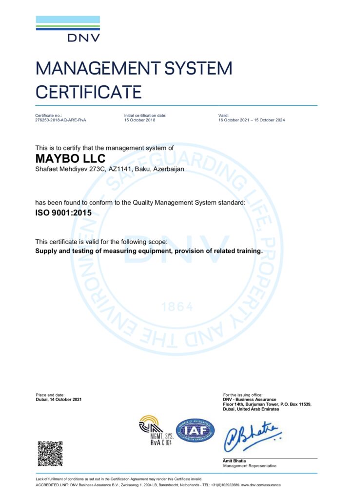 Certificate of compliance with ISO 9001:2015 quality management standards